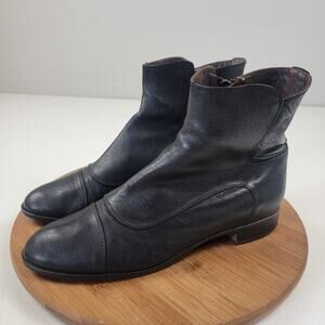 Coclico Round Toe Leather Booties Chelsea Boots Black EU 40.5 US 9 Side Zip Up